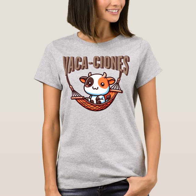T-shirt Vacaciones (Vacances) Punny Cute Cow Espagnol Chem (Devant)