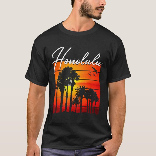 T-shirt Vacances à Honolulu Souvenir Hawaï Coucher de sole (Devant)