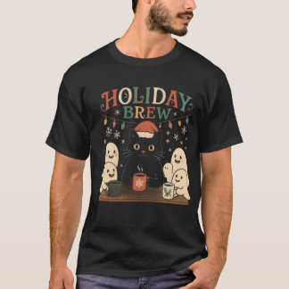 T-shirt Vacances - Chat noir mignon & Fantômes Noël