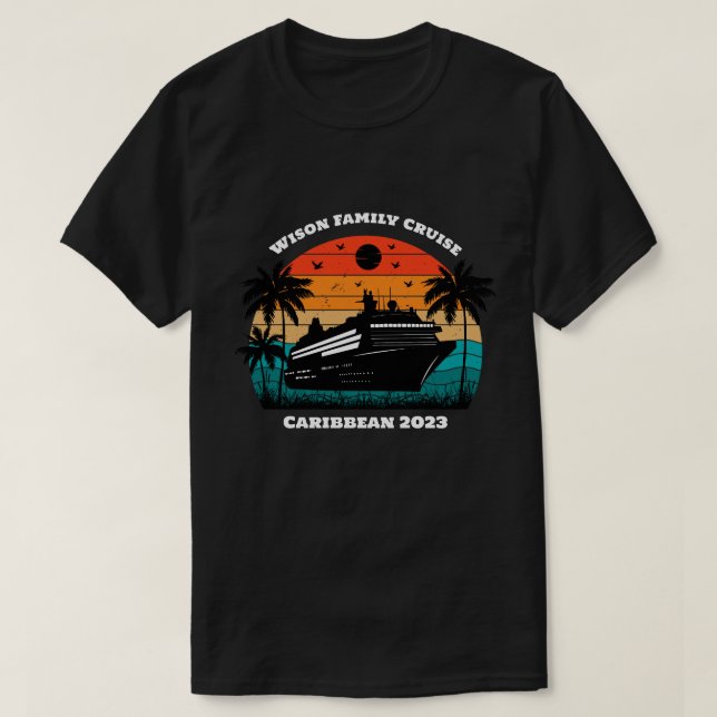 T-shirt Vacances croisière en famille Nom et année personn (Design devant)