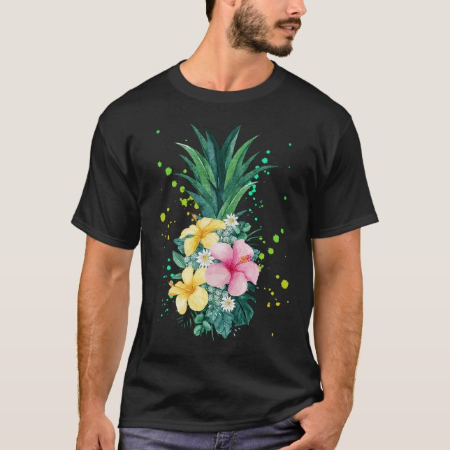 T-shirt Vacances d'art de l'ananas à fleur d'Hawaï (Devant)