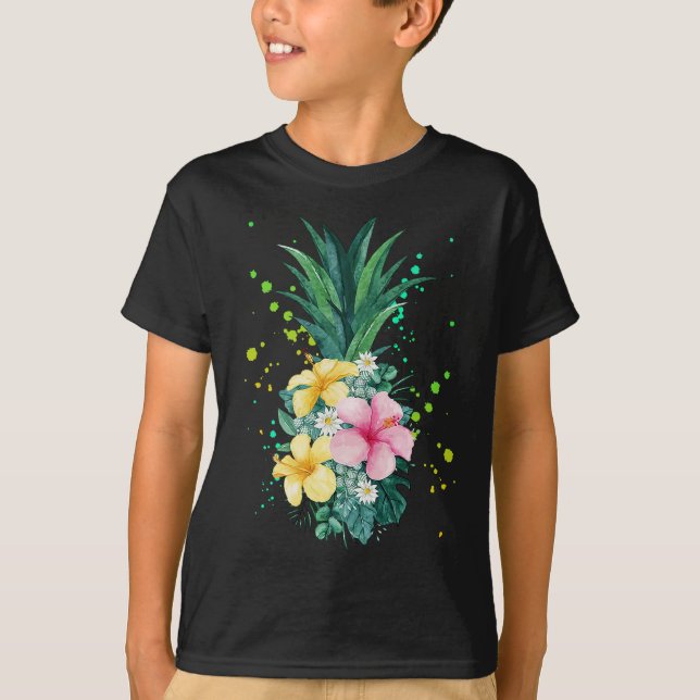 T-shirt Vacances d'art de l'ananas à fleur d'Hawaï (Devant)