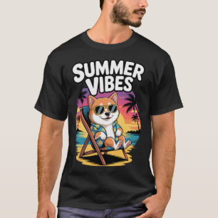 T-shirt Vacances de chien de plage drôles d'été Shi Inu