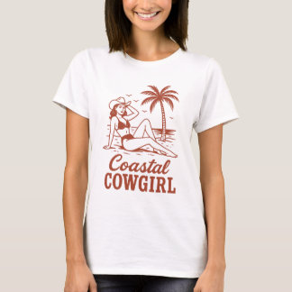 T-shirt Vacances d'été à la plage Cowgirl Côtière Rétro