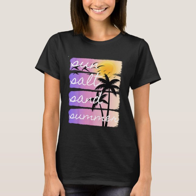 T-shirt Vacances d'été à la plage Sel Soleil Sable Coucher (Devant)