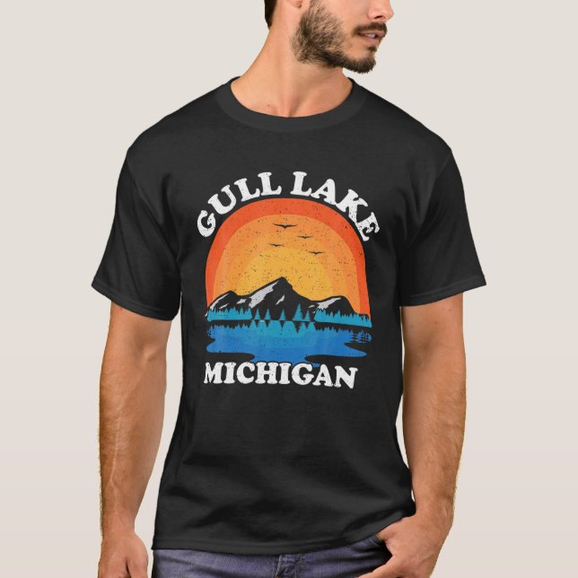 T-shirt Vacances d'été Retro Sunset Michigan Gull Lake (Devant)
