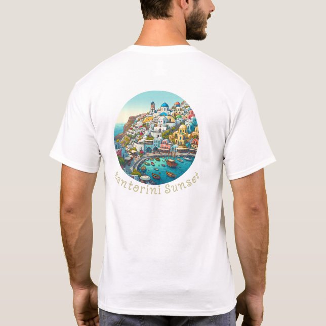 T-shirt vacances d'été Santorini Grèce "coucher de soleil  (Dos)
