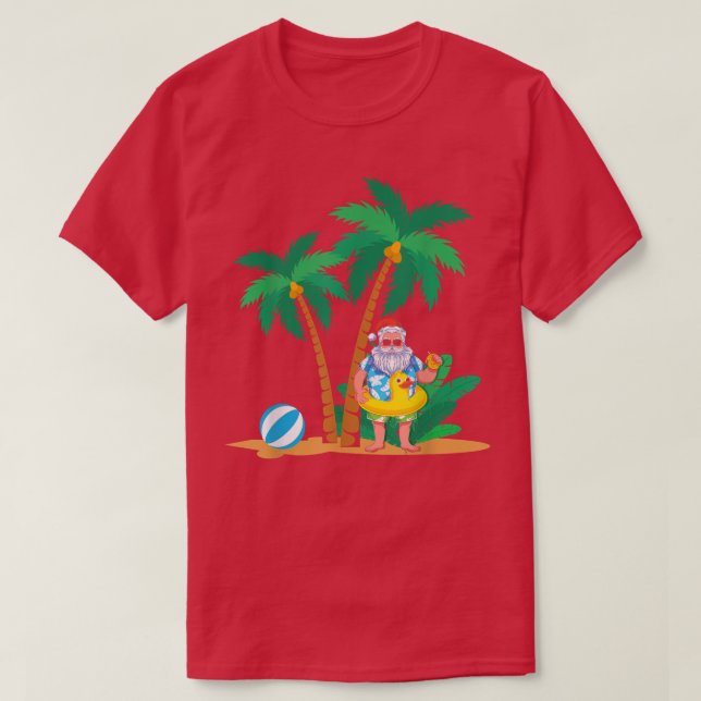 T-shirt Vacances d'été tropicales Funny Père Noël Noël (Design devant)