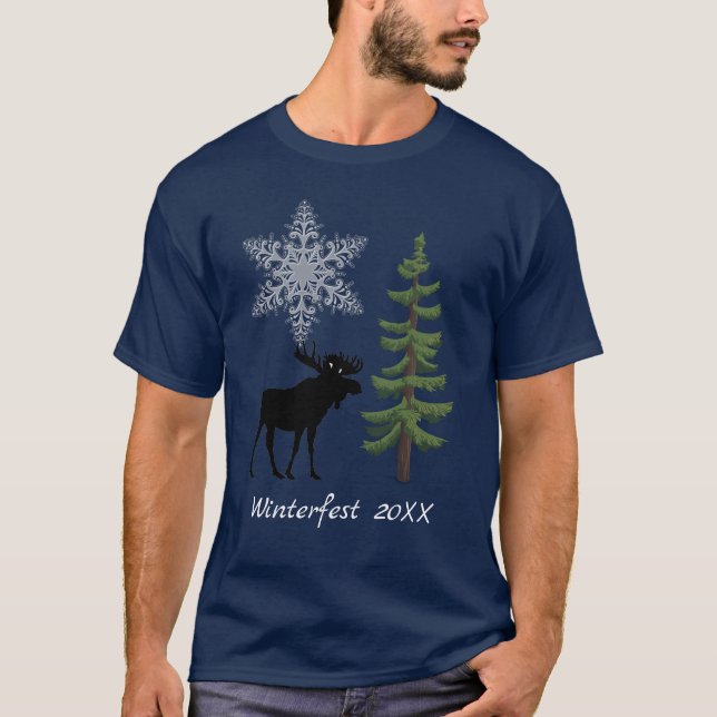 T-shirt Vacances d'hiver Moose Flèche de neige Pine Tree (Devant)