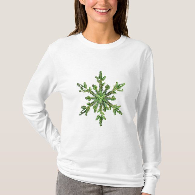 T-shirt Vacances d'hiver Pine Snowflake Female à long feui (Devant)