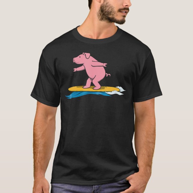 T-shirt Vacances du Surfeur de Cochon Ironique (Devant)