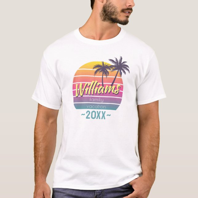 T-shirt Vacances en famille Année Palm Tree Coucher de sol (Devant)