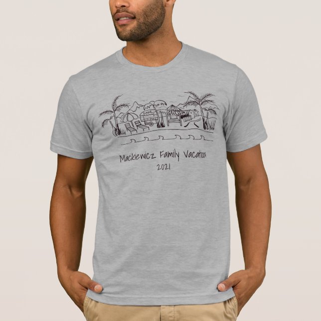 T-shirt Vacances en famille Dessin de Doodle plage camping (Devant)