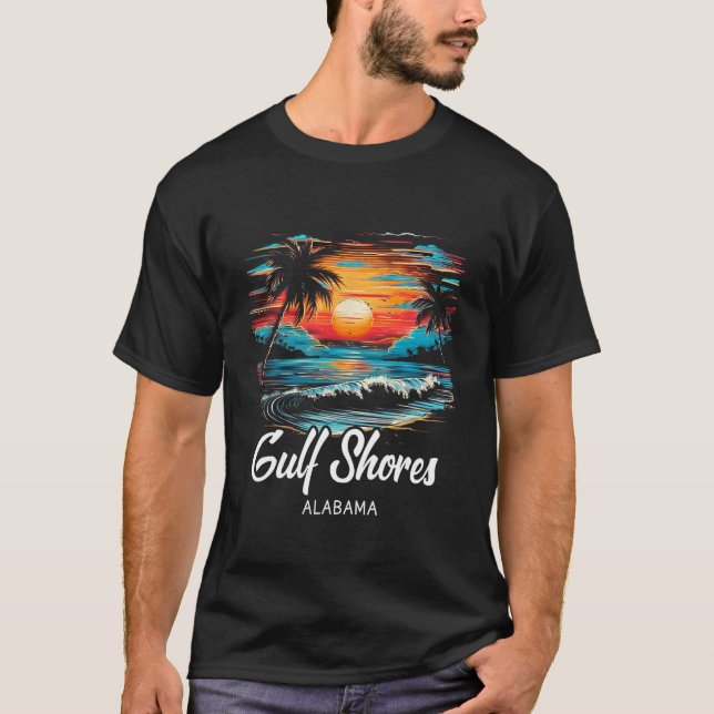 T-shirt Vacances en famille Retro Sunset Alabama Gulf Shor (Devant)