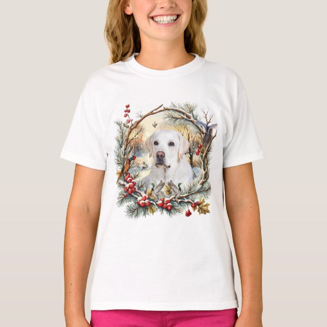 T-shirt Vacances Labrador Retriever enneigé (Devant)