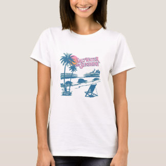 T-shirt Vacances rétro à la plage avec eau salée et soleil