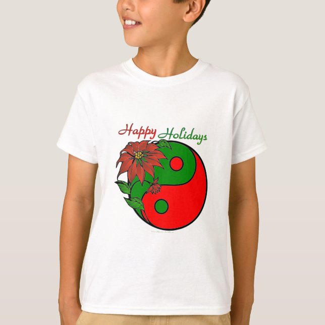T-shirt Vacances Yin Yang Poinsettia Rouge Vert (Devant)