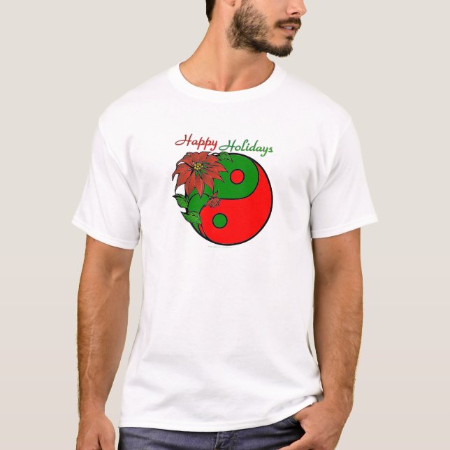 T-shirt Vacances Yin Yang Poinsettia Rouge Vert (Devant)