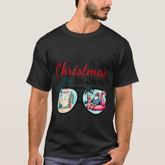 T-shirt Vacation Christmas In June Sungles Santa Flamingo  (Devant)