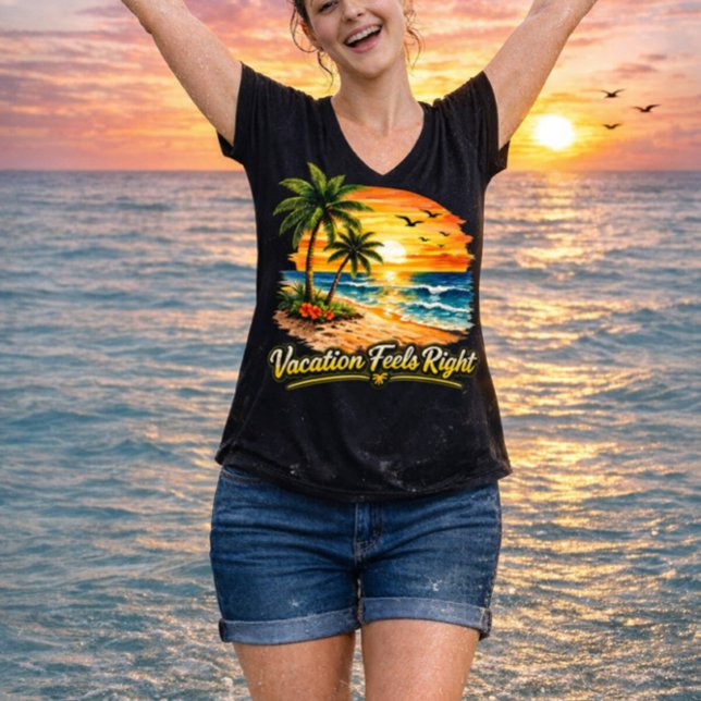 T-shirt Vacation Feels Right Island V-Neck Shirt USA (Créateur téléchargé)