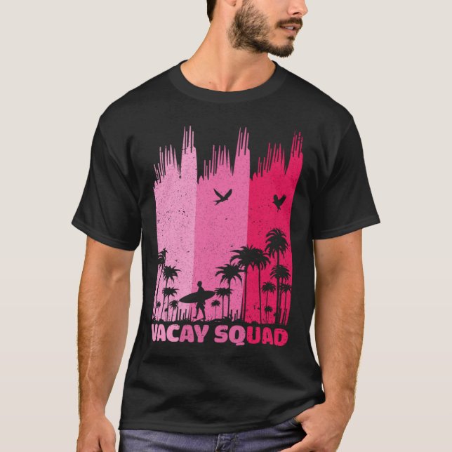 T-shirt Vacay Squad Retro Surfing Summer Palm Tree Family  (Devant)
