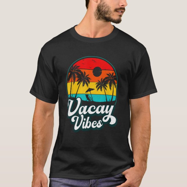 T-shirt Vacay Vibes Rétro Palm Tree Sunset Beach Vacances (Devant)