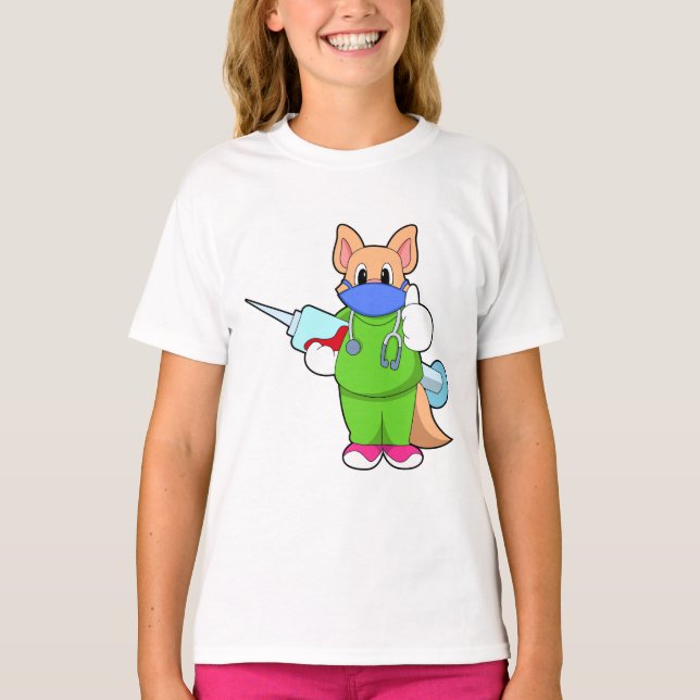 T-shirt Vaccination au chat avec seringue (Devant)