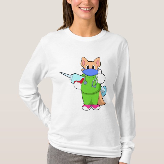 T-shirt Vaccination au chat avec seringue (Devant)