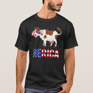T-shirt Vache 4 juillet Moorica Merica Hommes Femmes Drap