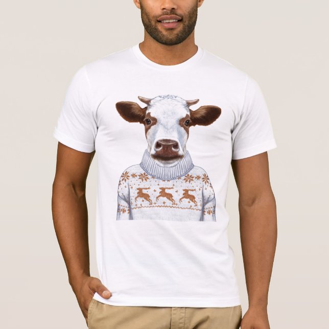 T-shirt Vache à chandail de Noël (Devant)