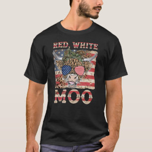 T-shirt Vache américaine mignonne rouge blanc moo fermier