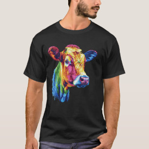 T-shirt Vache arc-en-ciel Coloré Tête de vache Pop Art fer