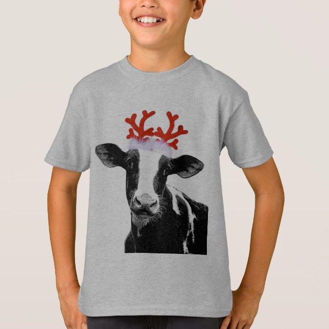 T-shirt Vache avec Antlers de rennes (Devant)