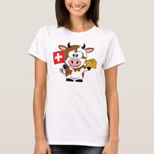 T-shirt Vache avec fromage et drapeau suisse