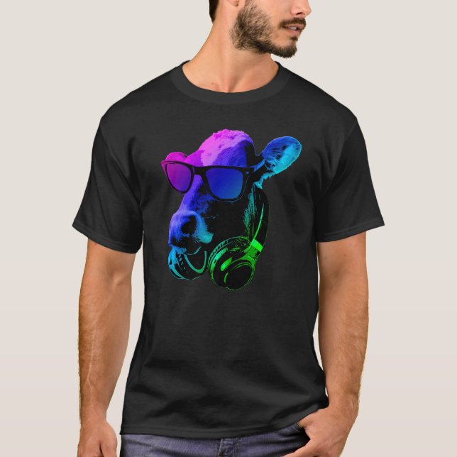 T-shirt Vache Avec Lunettes De Soleil Et Casques (Devant)