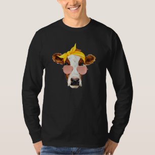 T-shirt Vache avec Sunglass & Headwrap Drôle Filles de Cam
