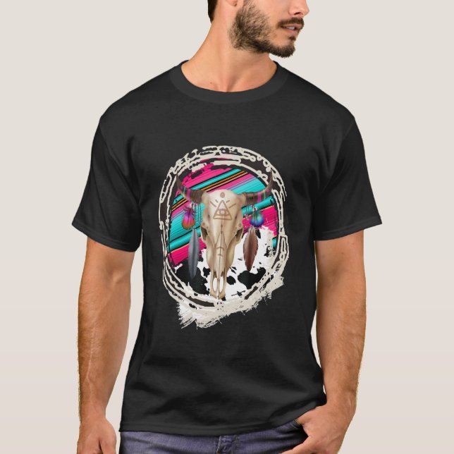 T-shirt VACHE BOHO  Imprimé Serape Motif Vache Léopard Cow (Devant)