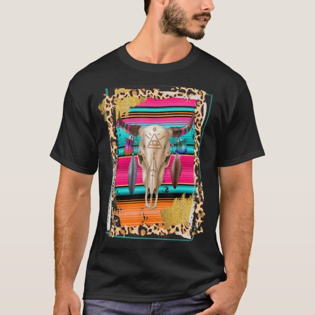 T-shirt VACHE BOHO  Motif vache léopard Imprimé serape Cow (Devant)