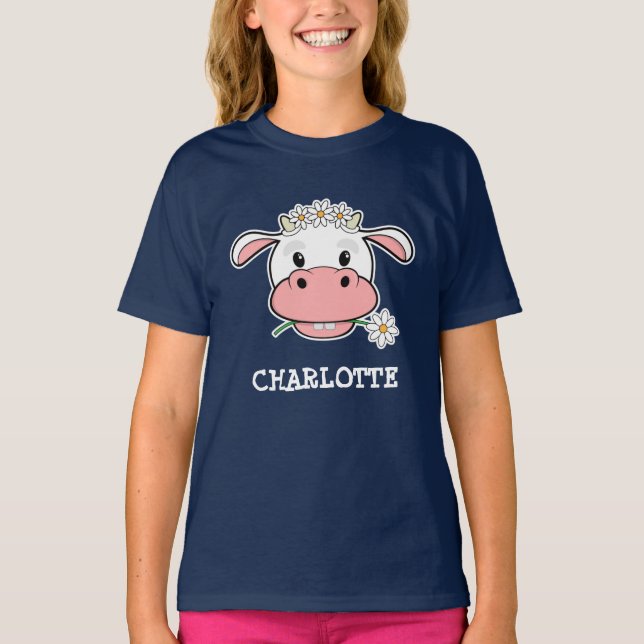 T-shirt Vache charmante au dessin | Nom personnalisé T-shi (Devant)
