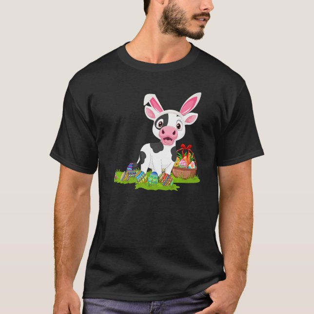 T-shirt Vache Chasse aux oeufs de Pâques Vache lapin Vache (Devant)
