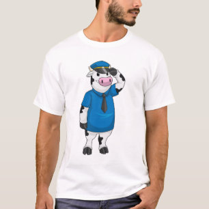 T-shirt Vache comme agent de police avec casquette de poli