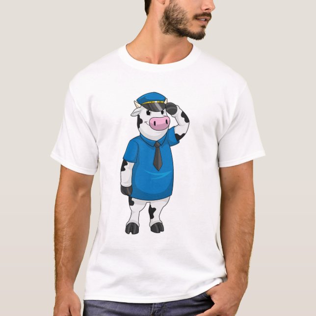 T-shirt Vache comme agent de police avec casquette de poli (Devant)