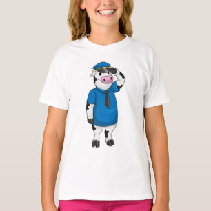 T-shirt Vache comme agent de police avec casquette de poli