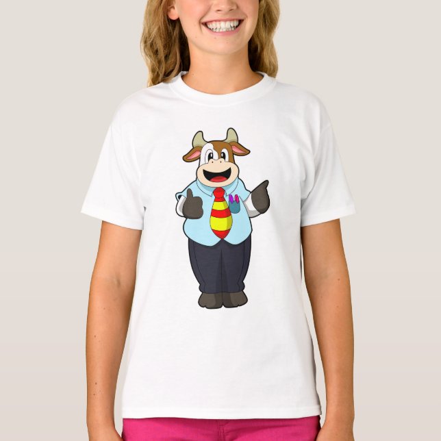 T-shirt Vache comme enseignant avec Cravate (Devant)