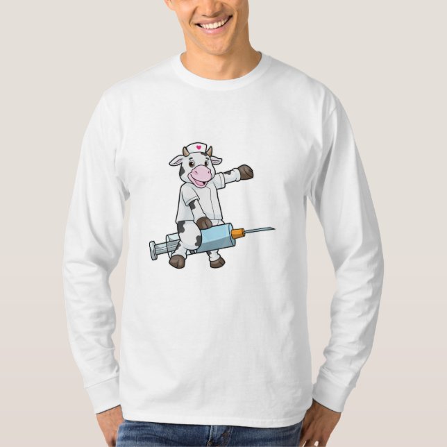 T-shirt Vache comme infirmière avec coeur et seringue (Devant)