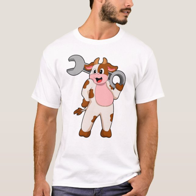 T-shirt Vache comme mécanicien avec clé (Devant)