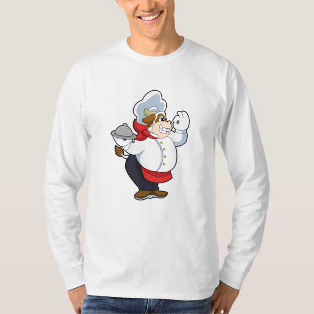 T-shirt Vache comme serveur avec assiette servante (Devant)