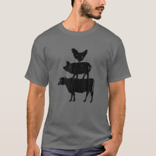 T-shirt Vache cool De Poulet De Cochon Empilée Sur La Ferm