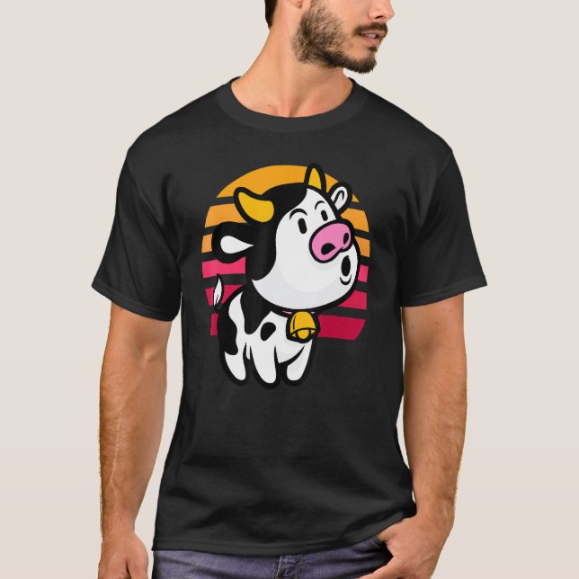 T-shirt Vache Coucher de soleil Rétro Vache (Devant)