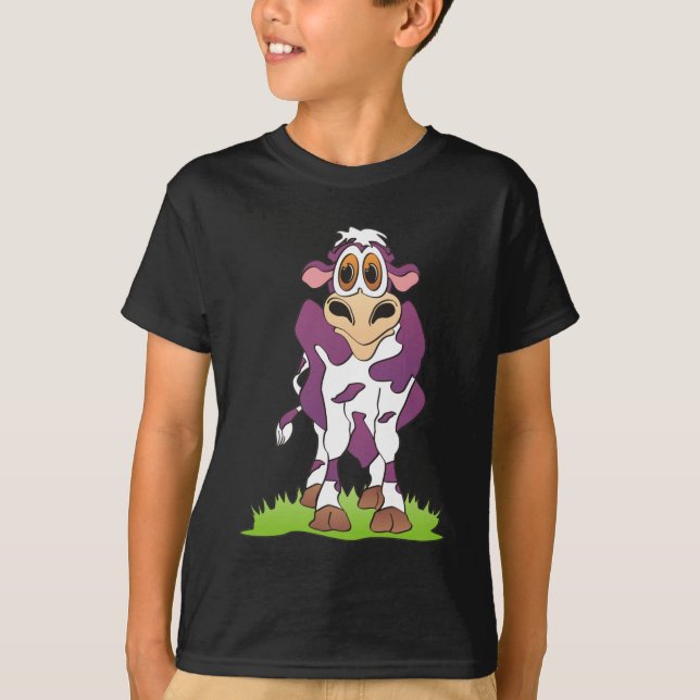 T-shirt Vache de caricature pourpre (Devant)